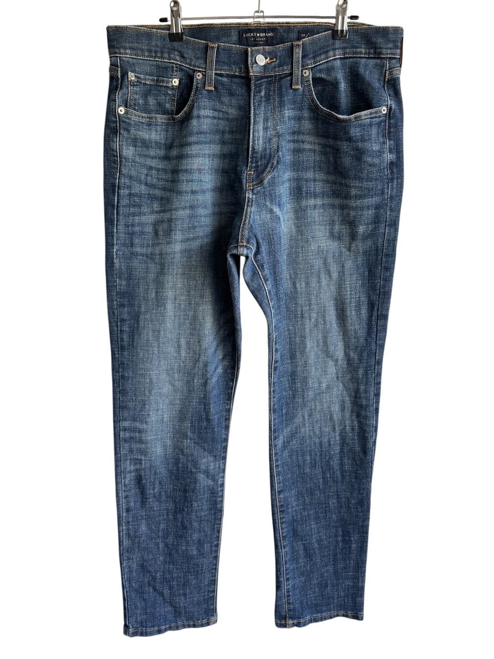 Lucky Jeans Slim Straight Mens 34/32 Medium Wash Blue Denim Everyday Zip Fly